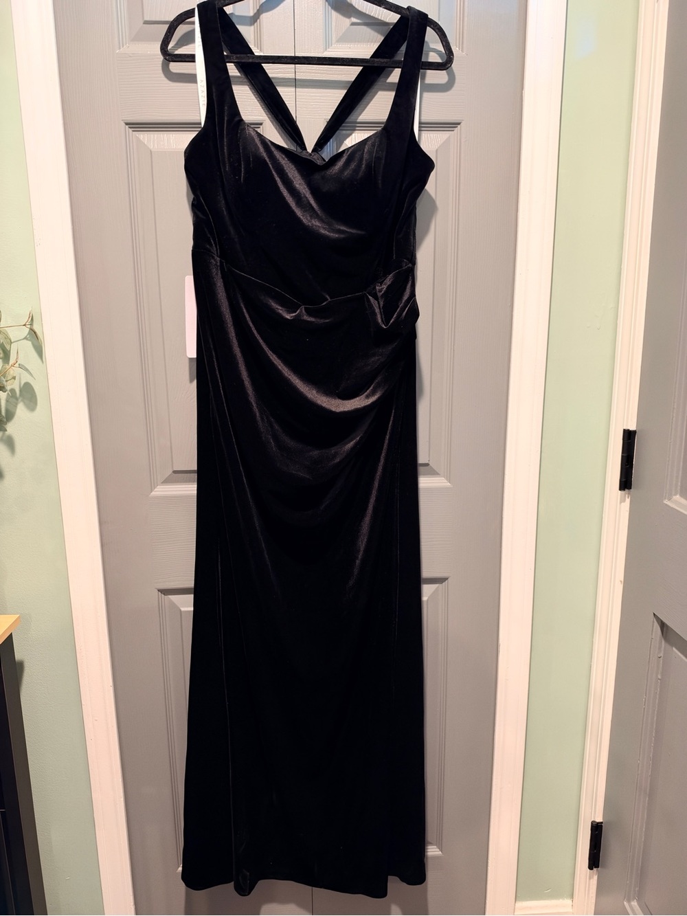 Azazie Black Velvet Maxi Dress with Strappy V-Back